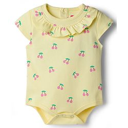 Babyhug 100% Cotton Knit Half Cap Sleeves Onesie with Cherry Print - Yellow