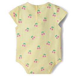 Babyhug 100% Cotton Knit Half Cap Sleeves Onesie with Cherry Print - Yellow