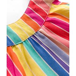 Babyhug Cotton Woven Sleeveless Halter Neck Striped Dress With Belt - Multicolor