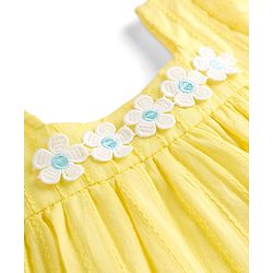 Babyhug Cotton Woven Half Sleeves Frock With Floral Crochet Applique - Yellow