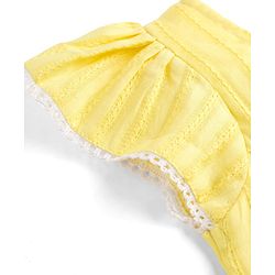 Babyhug Cotton Woven Half Sleeves Frock With Floral Crochet Applique - Yellow