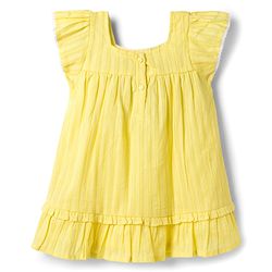 Babyhug Cotton Woven Half Sleeves Frock With Floral Crochet Applique - Yellow