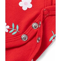 Babyhug 100% Cotton Knit Half Sleeves Floral Printed Onesie With Headband - Red