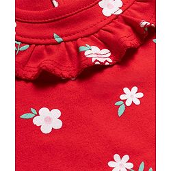 Babyhug 100% Cotton Knit Half Sleeves Floral Printed Onesie With Headband - Red