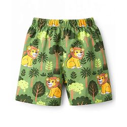 Babyhug Cotton Knit Half Sleeves Jungle Theme Printed Co-Ords T-Shirt & Shorts Night Suit - Green