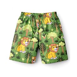 Babyhug Cotton Knit Half Sleeves Jungle Theme Printed Co-Ords T-Shirt & Shorts Night Suit - Green