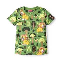 Babyhug Cotton Knit Half Sleeves Jungle Theme Printed Co-Ords T-Shirt & Shorts Night Suit - Green