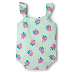 Babyhug 100% Cotton Knit Frill Sleeves Onesies with Headband & Strawberry Print - Sea Green