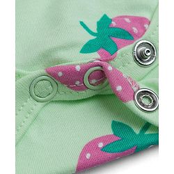 Babyhug 100% Cotton Knit Frill Sleeves Onesies with Headband & Strawberry Print - Sea Green