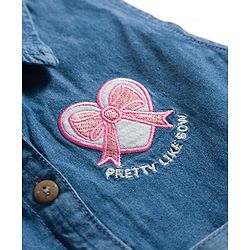 Babyhug Woven Sleeveless Denim Frock With Heart Embroidery & Belt - Blue