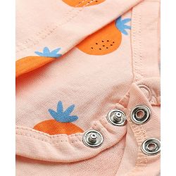 Babyhug 100% Cotton Knit Sleeveless Frock Style Onesie With Orange Print & Headband - Multicolor