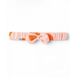 Babyhug 100% Cotton Knit Sleeveless Frock Style Onesie With Orange Print & Headband - Multicolor