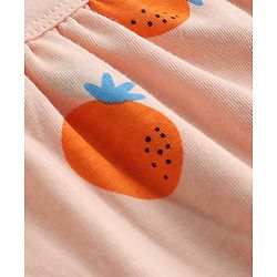 Babyhug 100% Cotton Knit Sleeveless Frock Style Onesie With Orange Print & Headband - Multicolor
