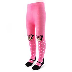 Cute Walk by Babyhug Disney Non Terry Cotton Knit Anti Bacterial Footed Tights With Minnie Mouse Design - Pink