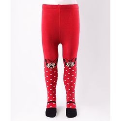 Cute Walk by Babyhug Disney Knit Antibacterial Wash Tights with Minnie Mouse Design - Red