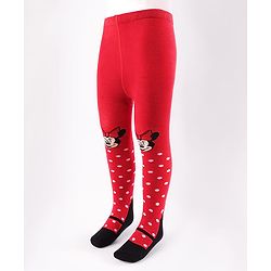 Cute Walk by Babyhug Disney Knit Antibacterial Wash Tights with Minnie Mouse Design - Red