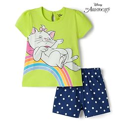 Babyhug Disney Single Jersey Knit Half Sleeves T-Shirt & Shorts Night Suit With Marie Graphics - Multicolor