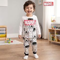 Babyhug Marvel Single Jersey Knit Full Sleeves Co-ords T-Shirt & Pajama Night Suit with Avengers Graphic - Multicolor