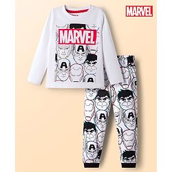 Babyhug Marvel Single Jersey Knit Full Sleeves Co-ords T-Shirt & Pajama Night Suit with Avengers Graphic - Multicolor