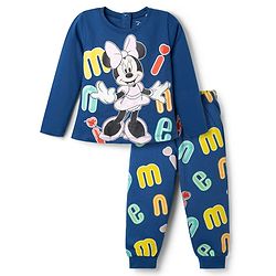 Babyhug Disney Single Jersey Knit Full Sleeves Co-ords T-Shirt & Pajama Night Suit with Minnie Mouse Graphic - Blue