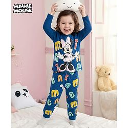 Babyhug Disney Single Jersey Knit Full Sleeves Co-ords T-Shirt & Pajama Night Suit with Minnie Mouse Graphic - Blue