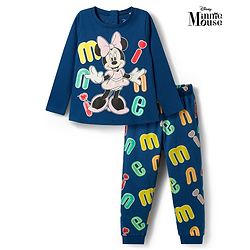 Babyhug Disney Single Jersey Knit Full Sleeves Co-ords T-Shirt & Pajama Night Suit with Minnie Mouse Graphic - Blue