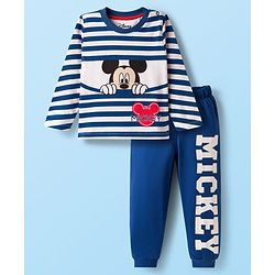Babyhug Disney Single Jersey Knit Full Sleeves Co-ords T-Shirt & Pajama Night Suit with Mickey Mouse Graphic - Blue