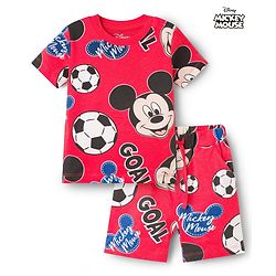 Babyhug Disney Single Jersey Knit Half Sleeves Co-ords T-Shirt & Shorts Night Suit with Mickey Mouse Graphic - Red