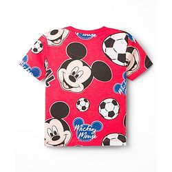 Babyhug Disney Single Jersey Knit Half Sleeves Co-ords T-Shirt & Shorts Night Suit with Mickey Mouse Graphic - Red