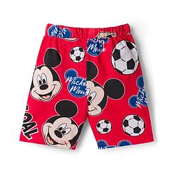 Babyhug Disney Single Jersey Knit Half Sleeves Co-ords T-Shirt & Shorts Night Suit with Mickey Mouse Graphic - Red