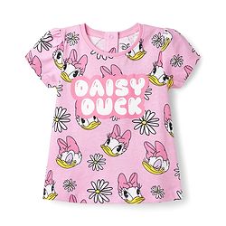 Babyhug Disney Single Jersey Knit Half Sleeves Co-ords T-Shirt & Shorts Night Suit with Daisy Duck Graphic - Pink