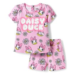 Babyhug Disney Single Jersey Knit Half Sleeves Co-ords T-Shirt & Shorts Night Suit with Daisy Duck Graphic - Pink