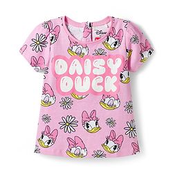 Babyhug Disney Single Jersey Knit Half Sleeves Co-ords T-Shirt & Shorts Night Suit with Daisy Duck Graphic - Pink