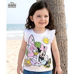 Babyhug Disney Single Jersey Knit Frill Sleeves T-Shirt with Minnie Mouse Graphics - White