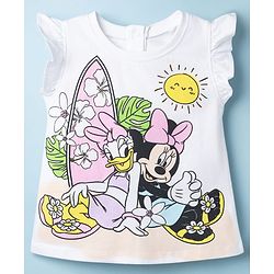 Babyhug Disney Single Jersey Knit Frill Sleeves T-Shirt with Minnie Mouse Graphics - White
