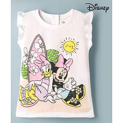 Babyhug Disney Single Jersey Knit Frill Sleeves T-Shirt with Minnie Mouse Graphics - White
