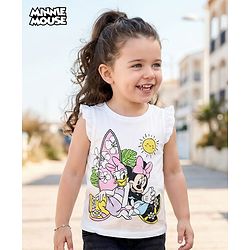 Babyhug Disney Single Jersey Knit Frill Sleeves T-Shirt with Minnie Mouse Graphics - White