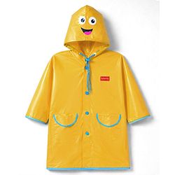 Babyhug Full Sleeves Hooded Raincoat with Smiley Print & Pocket Detailing - Yellow