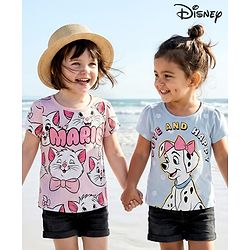 Babyhug Disney Knit Half Sleeves T-Shirts with Disney Character Graphic Pack of 2 - Light Blue & Pink