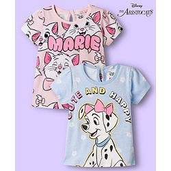 Babyhug Disney Knit Half Sleeves T-Shirts with Disney Character Graphic Pack of 2 - Light Blue & Pink