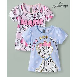 Babyhug Disney Knit Half Sleeves T-Shirts with Disney Character Graphic Pack of 2 - Light Blue & Pink