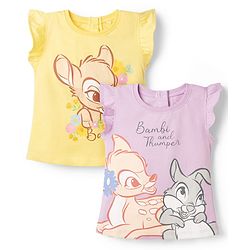 Babyhug Disney Single Jersey Knit Frill Sleeves T-Shirt with Bambi Graphic Pack of 2 - Multicolor