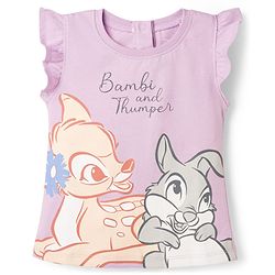 Babyhug Disney Single Jersey Knit Frill Sleeves T-Shirt with Bambi Graphic Pack of 2 - Multicolor