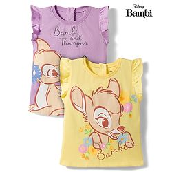 Babyhug Disney Single Jersey Knit Frill Sleeves T-Shirt with Bambi Graphic Pack of 2 - Multicolor