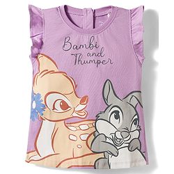 Babyhug Disney Single Jersey Knit Frill Sleeves T-Shirt with Bambi Graphic Pack of 2 - Multicolor