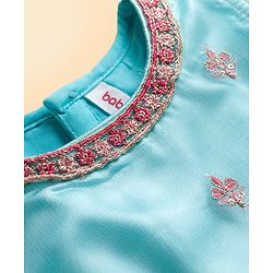 Babyhug Woven Half Flutter Sleeves Choli Lehenga Set with Dupatta & Embroidery - Aqua Blue