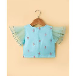 Babyhug Woven Half Flutter Sleeves Choli Lehenga Set with Dupatta & Embroidery - Aqua Blue