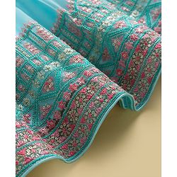 Babyhug Woven Half Flutter Sleeves Choli Lehenga Set with Dupatta & Embroidery - Aqua Blue