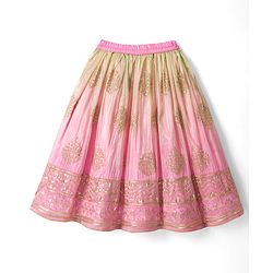 Babyhug Net Woven Sleeveless Lehenga Choli Set With Sequin Detailing & Dupatta - Green & Pink