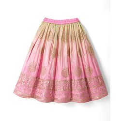 Babyhug Net Woven Sleeveless Lehenga Choli Set With Sequin Detailing & Dupatta - Green & Pink